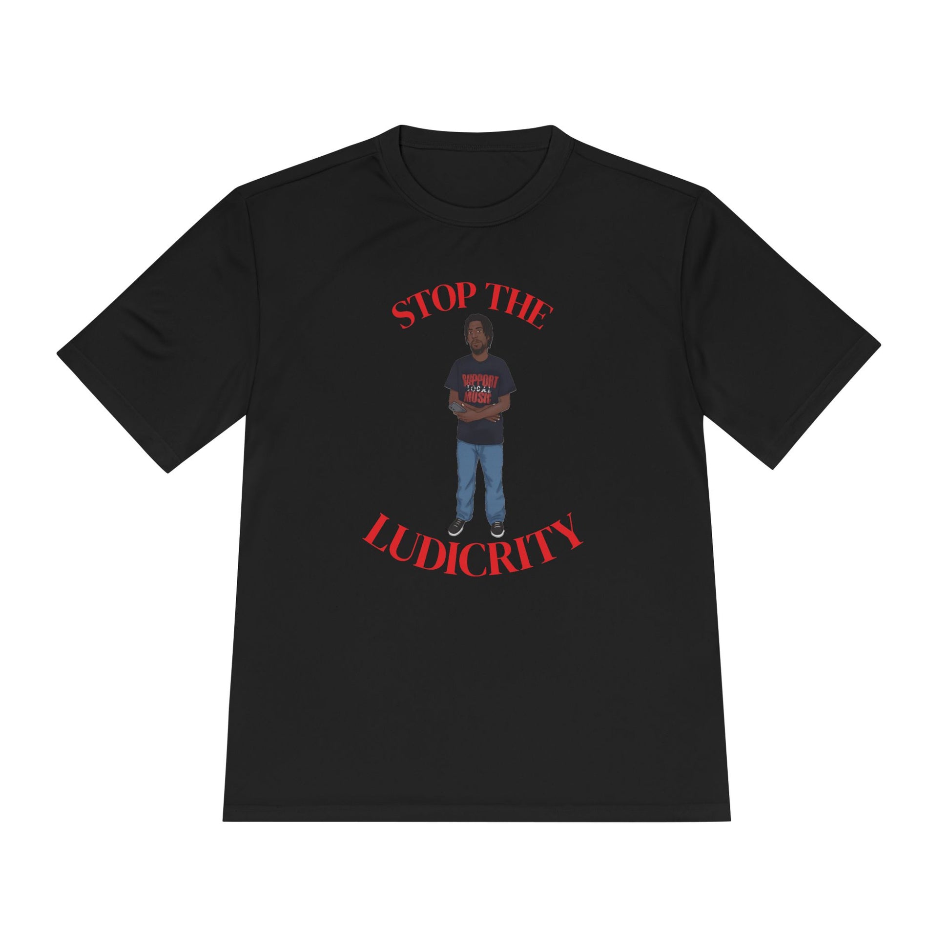 Stop the Ludicrity Unisex Moisture Wicking Tee, Casual Summer Shirt, Funny Activewear, Gift for Friends, Statement Tee