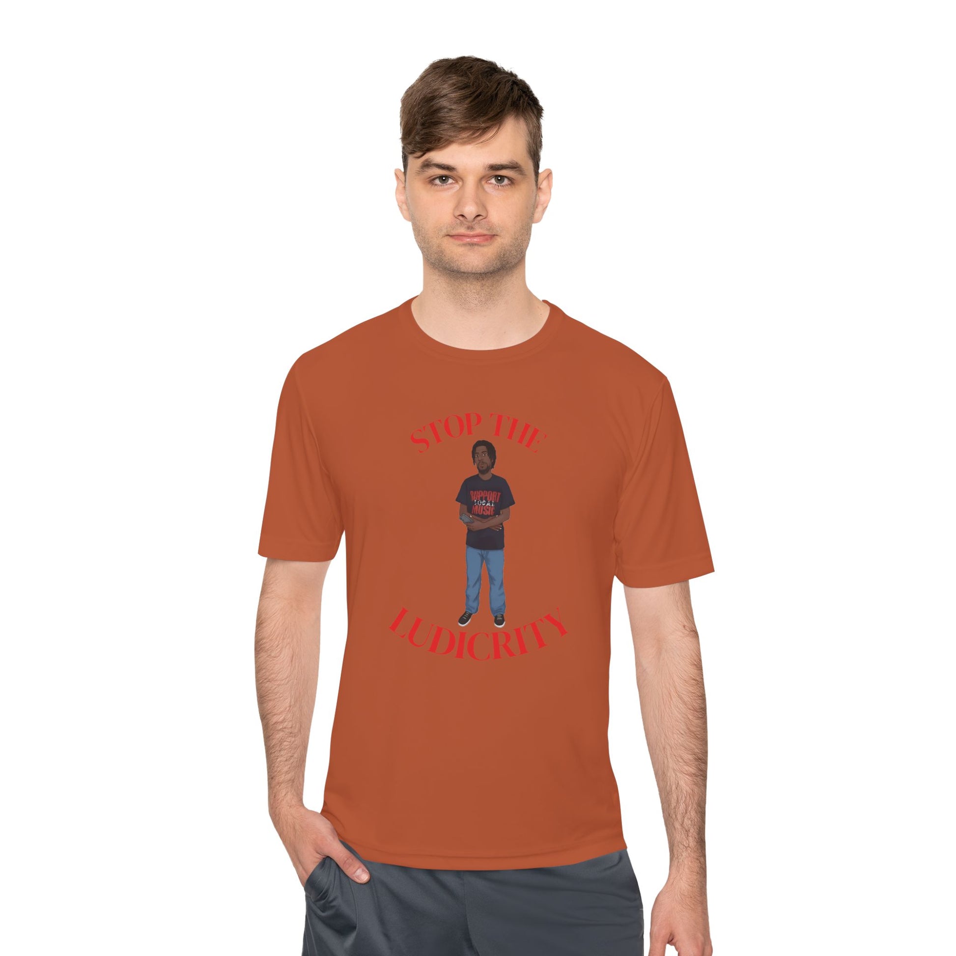 Stop the Ludicrity Unisex Moisture Wicking Tee, Casual Summer Shirt, Funny Activewear, Gift for Friends, Statement Tee