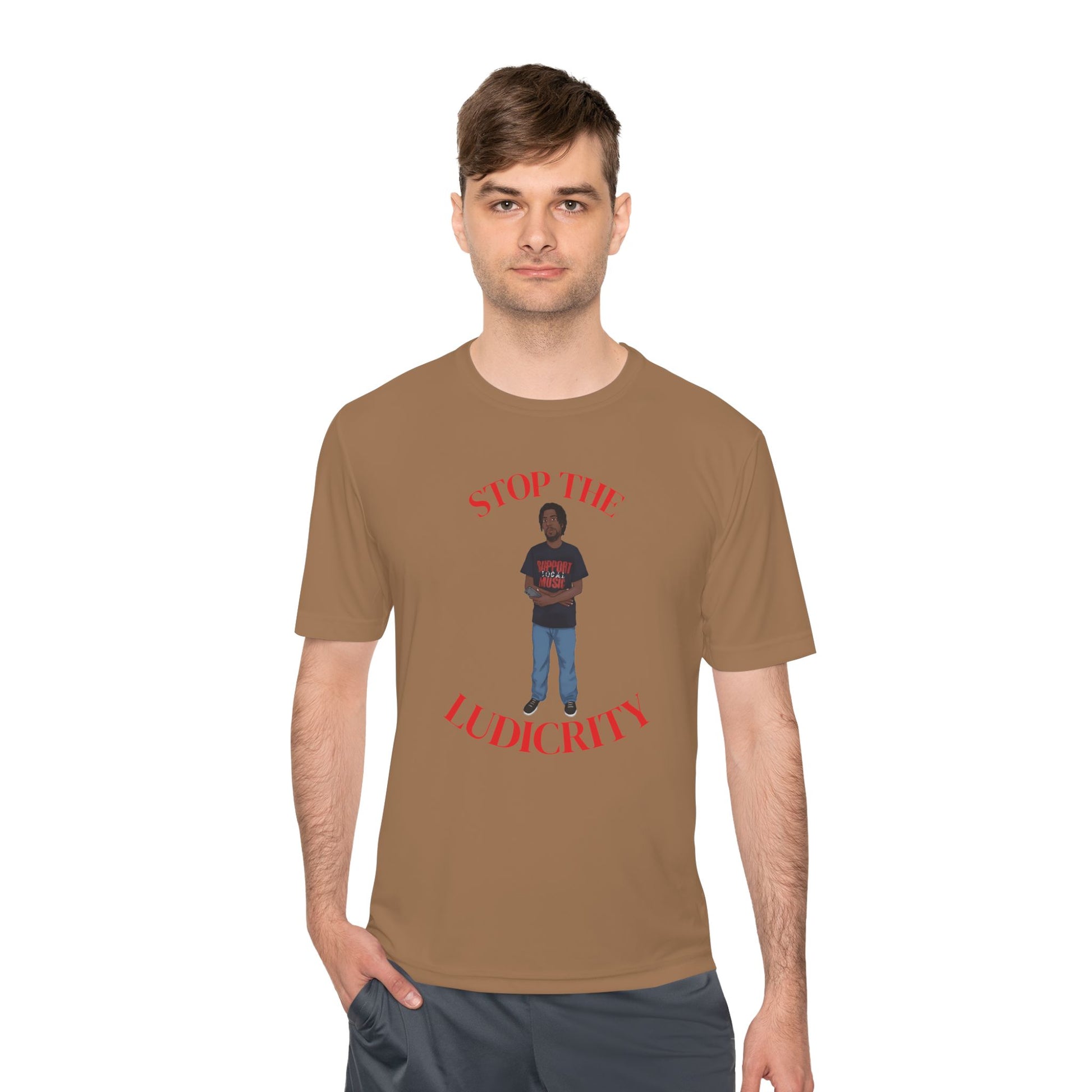 Stop the Ludicrity Unisex Moisture Wicking Tee, Casual Summer Shirt, Funny Activewear, Gift for Friends, Statement Tee