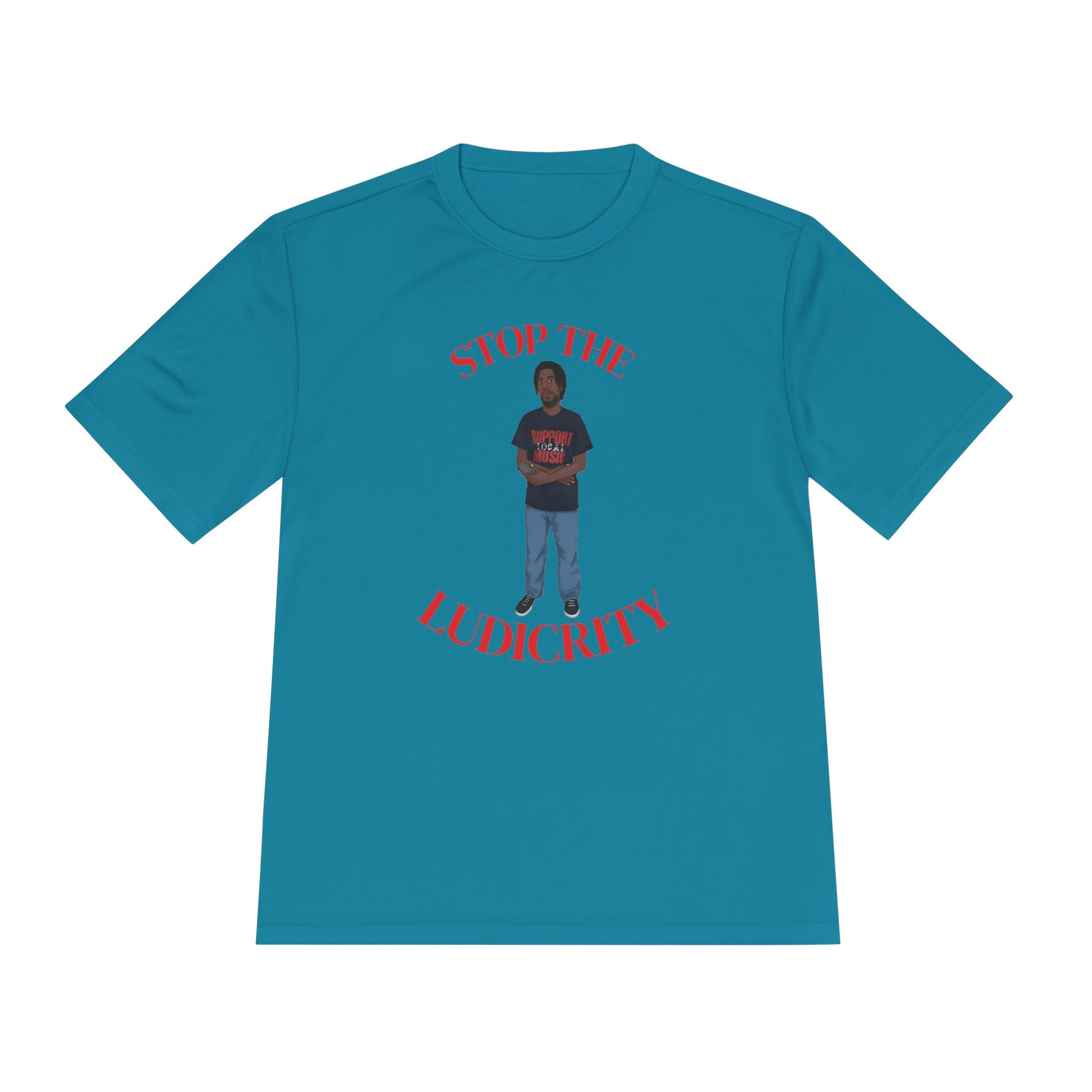 Stop the Ludicrity Unisex Moisture Wicking Tee, Casual Summer Shirt, Funny Activewear, Gift for Friends, Statement Tee