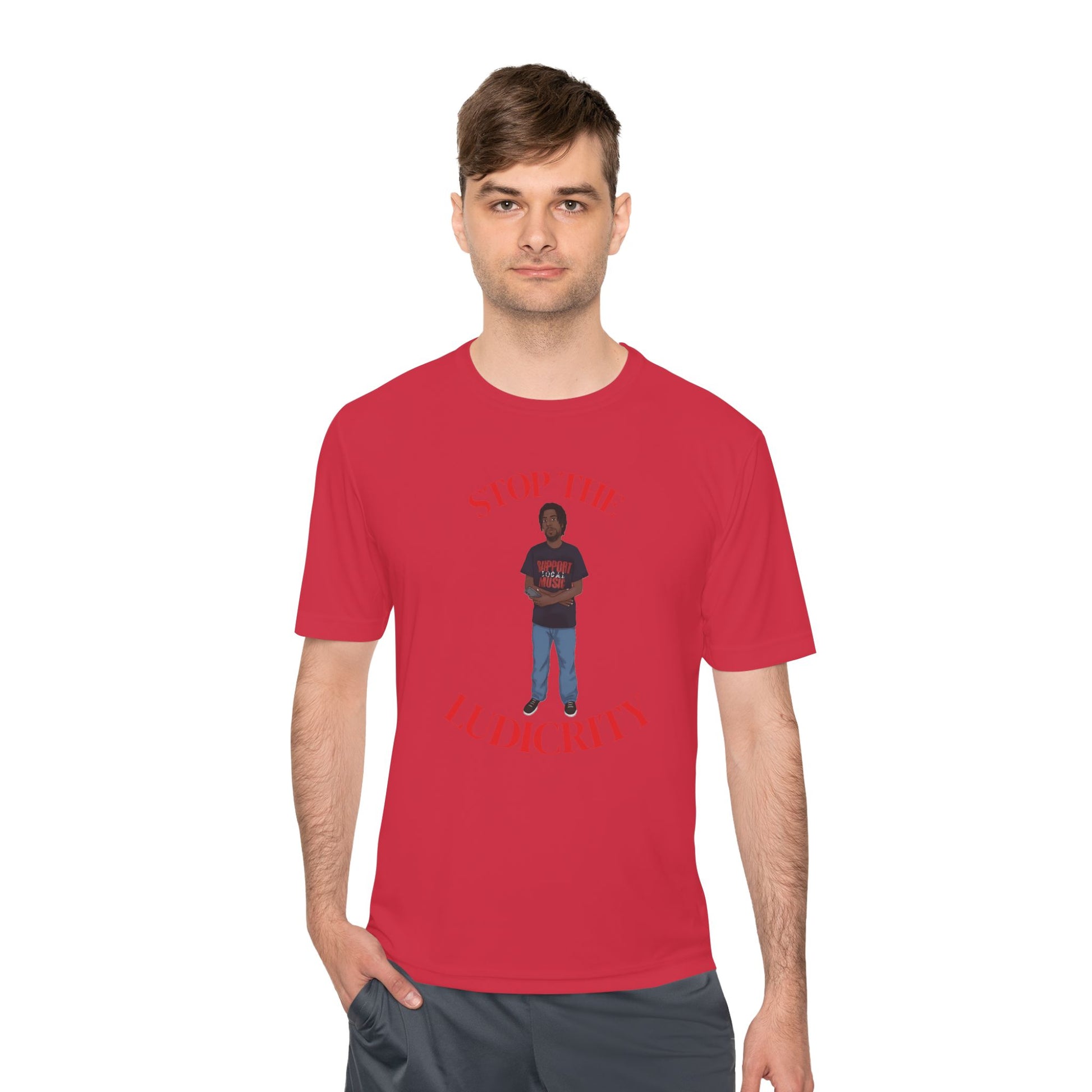 Stop the Ludicrity Unisex Moisture Wicking Tee, Casual Summer Shirt, Funny Activewear, Gift for Friends, Statement Tee