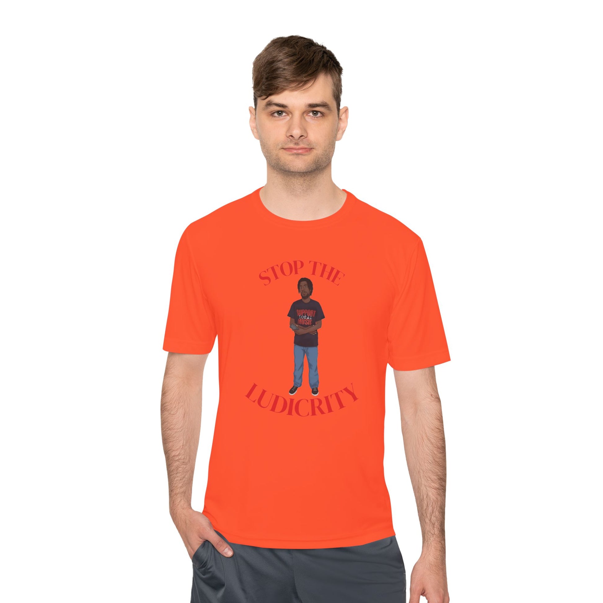 Stop the Ludicrity Unisex Moisture Wicking Tee, Casual Summer Shirt, Funny Activewear, Gift for Friends, Statement Tee