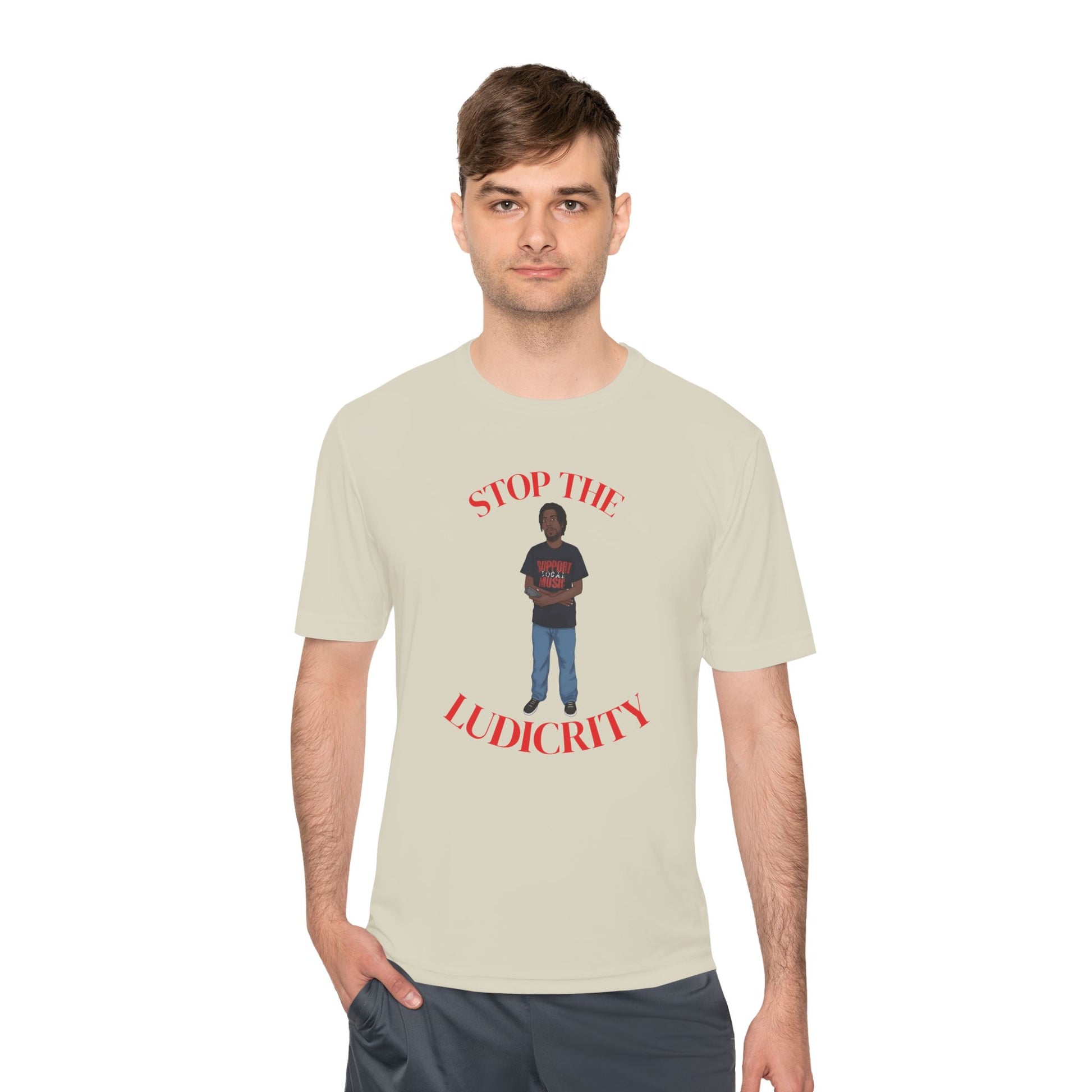 Stop the Ludicrity Unisex Moisture Wicking Tee, Casual Summer Shirt, Funny Activewear, Gift for Friends, Statement Tee