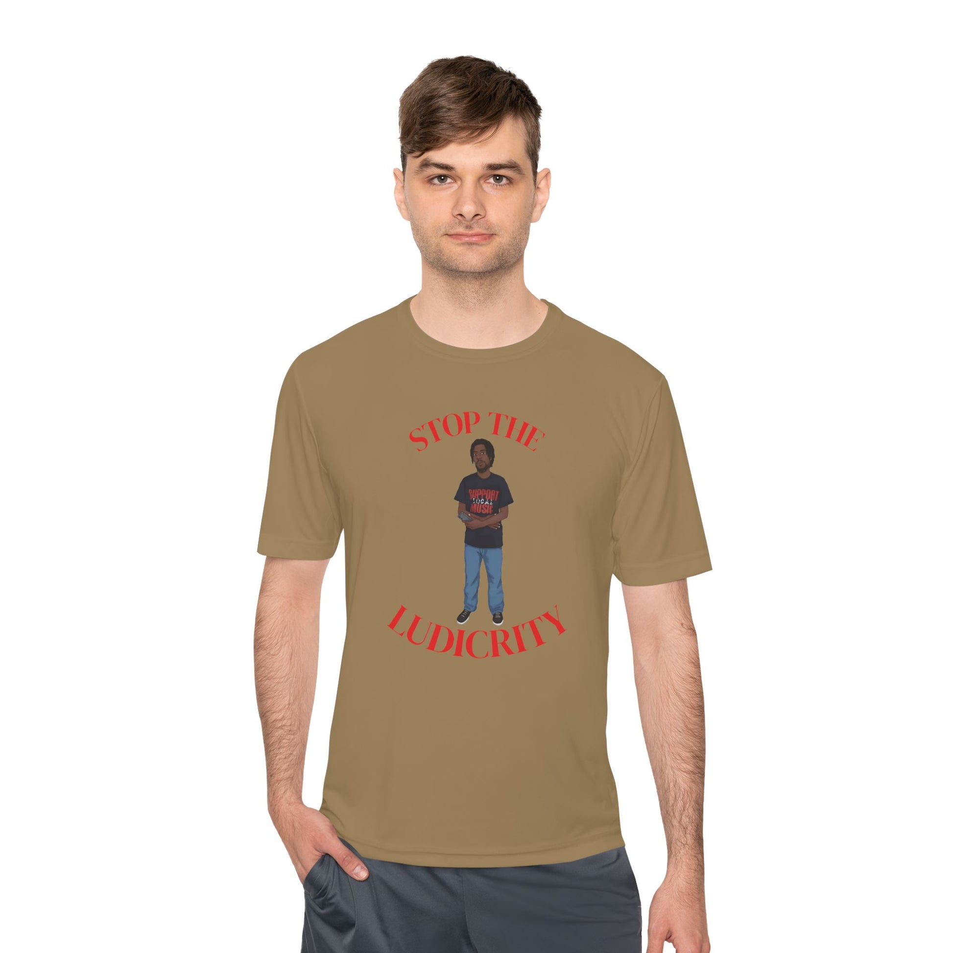 Stop the Ludicrity Unisex Moisture Wicking Tee, Casual Summer Shirt, Funny Activewear, Gift for Friends, Statement Tee