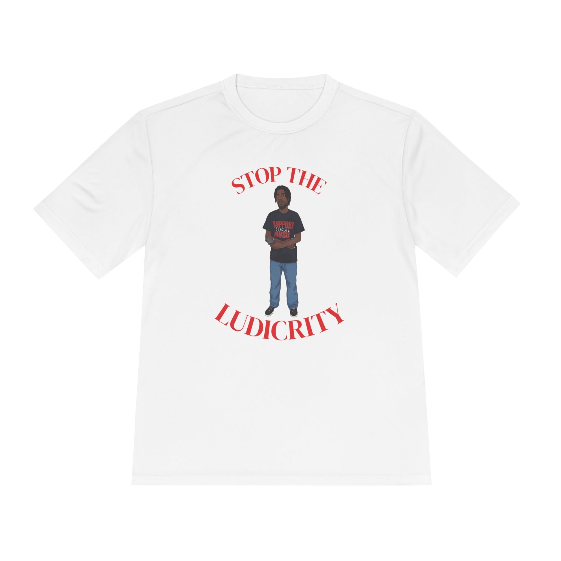 Stop the Ludicrity Unisex Moisture Wicking Tee, Casual Summer Shirt, Funny Activewear, Gift for Friends, Statement Tee