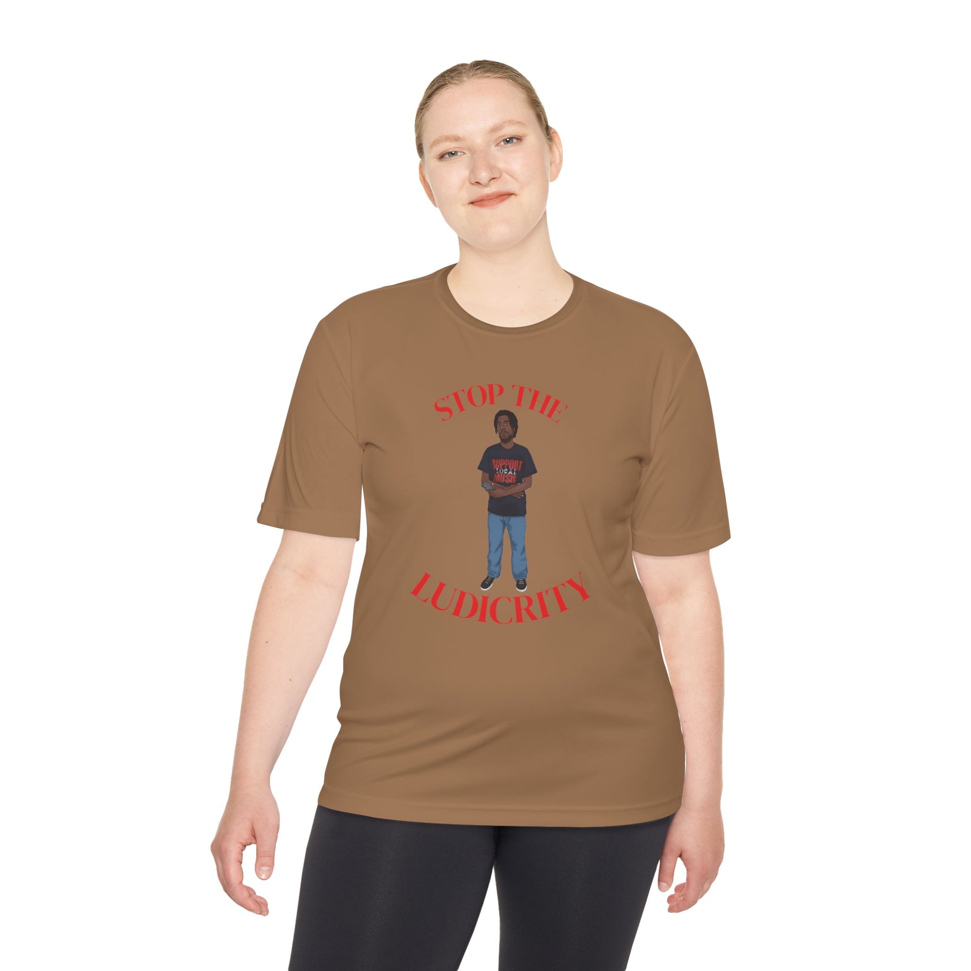 Stop the Ludicrity Unisex Moisture Wicking Tee, Casual Summer Shirt, Funny Activewear, Gift for Friends, Statement Tee