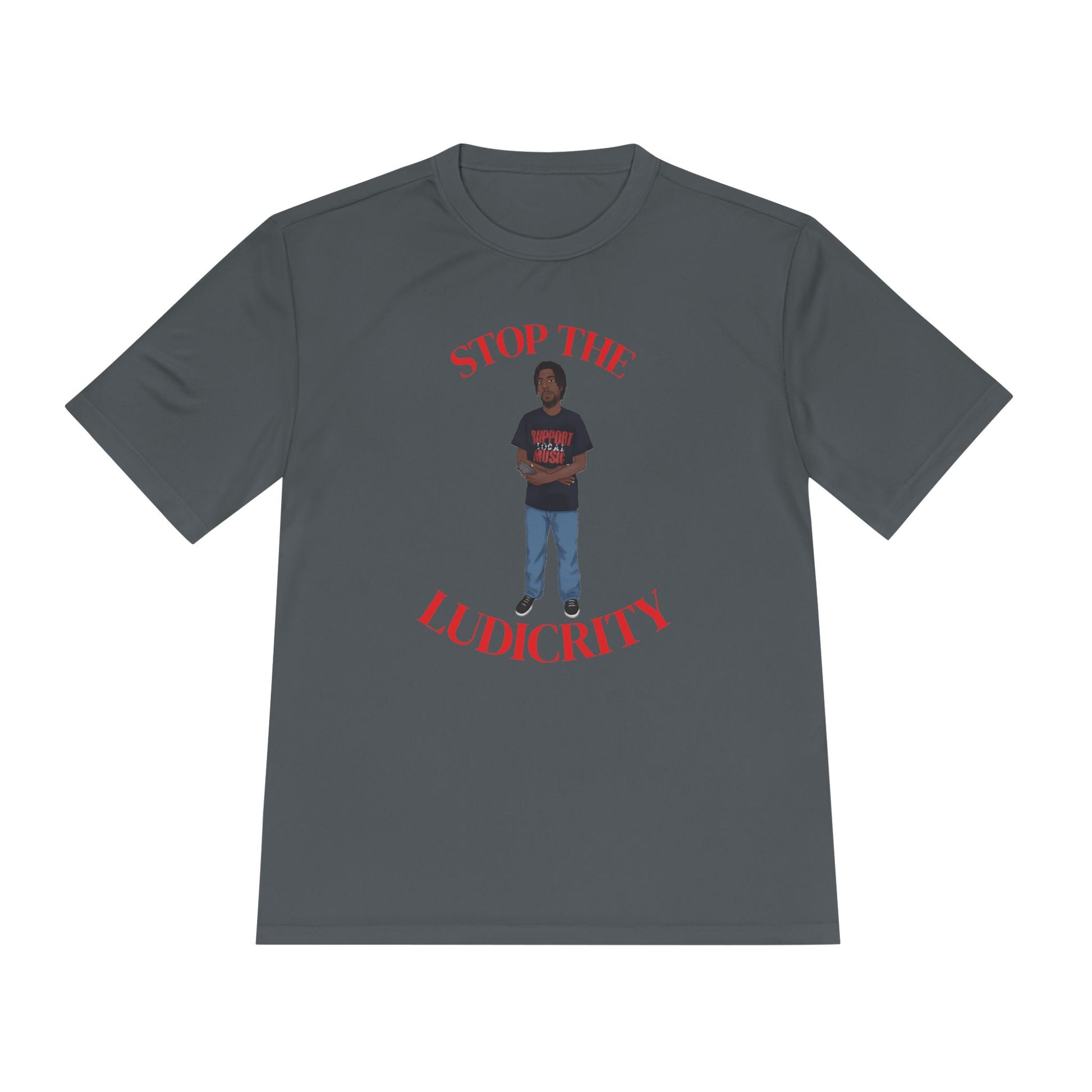 Stop the Ludicrity Unisex Moisture Wicking Tee, Casual Summer Shirt, Funny Activewear, Gift for Friends, Statement Tee