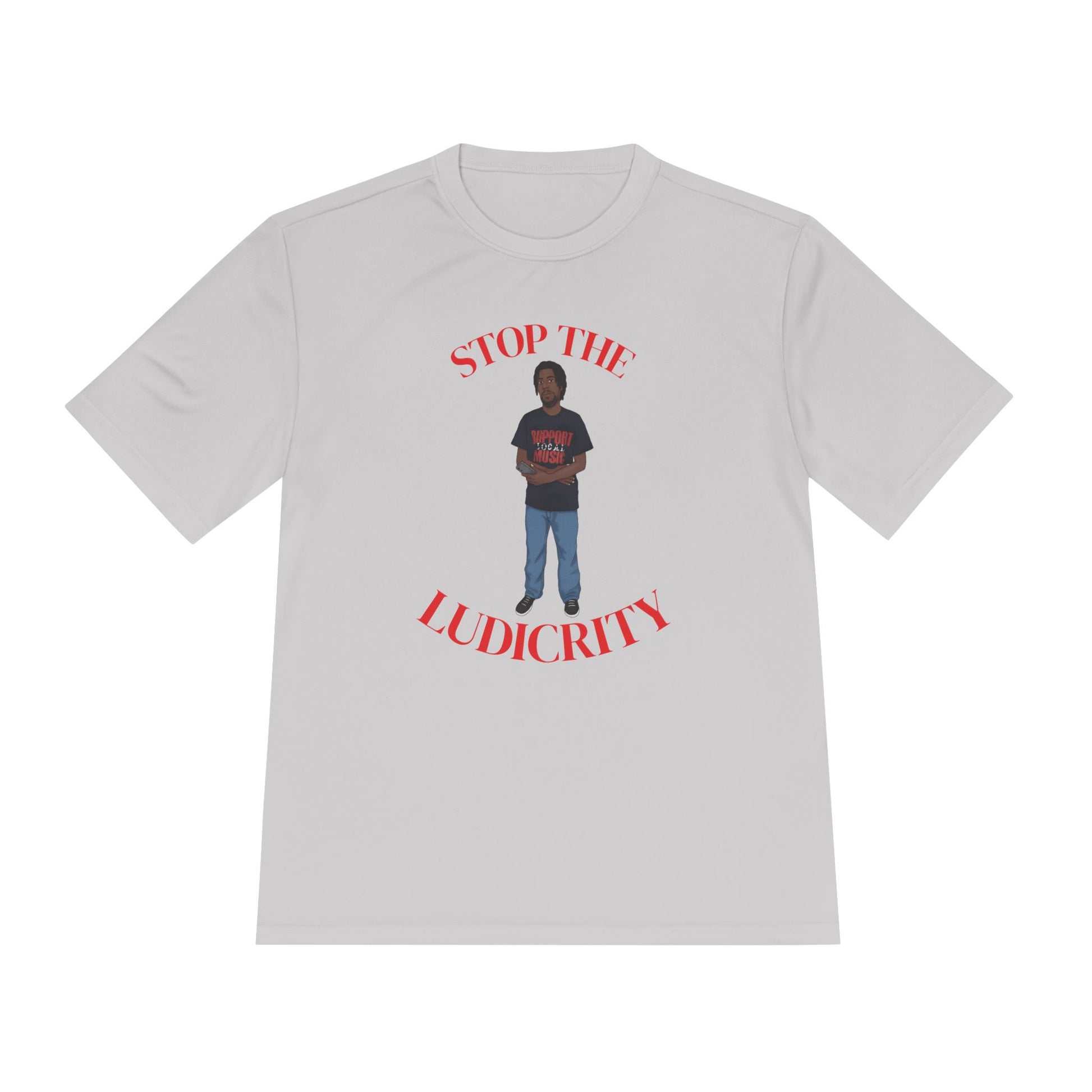 Stop the Ludicrity Unisex Moisture Wicking Tee, Casual Summer Shirt, Funny Activewear, Gift for Friends, Statement Tee